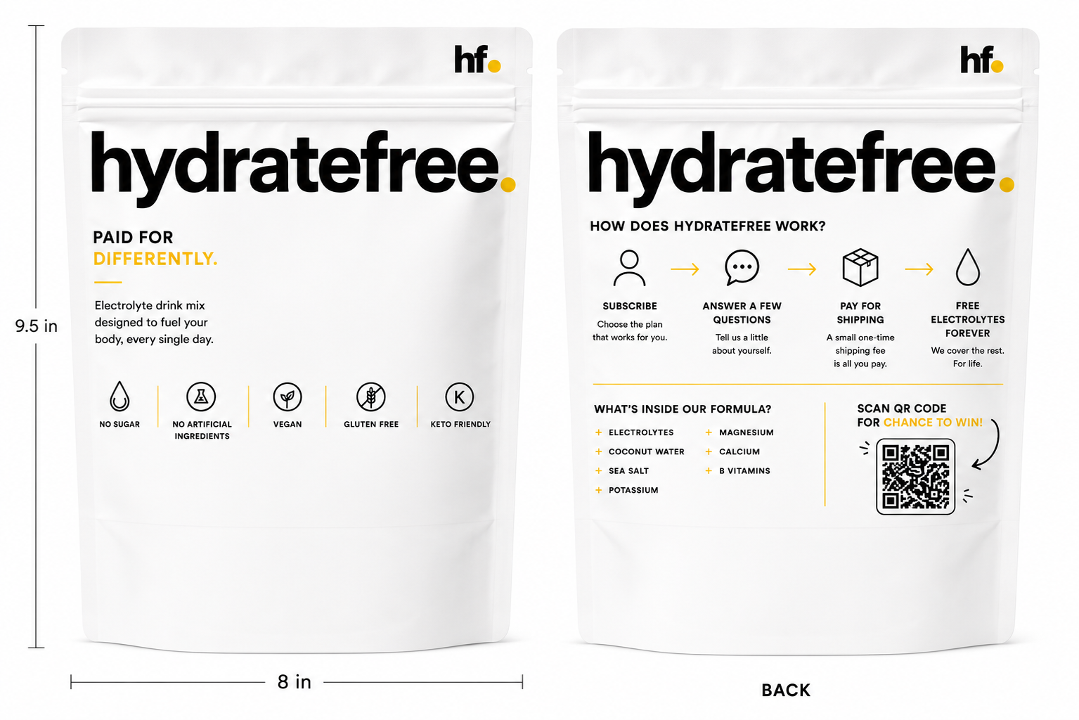 hydratefree pouch front and back label design